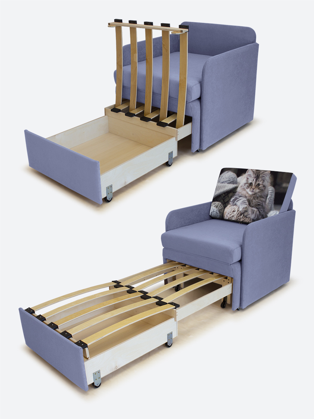 Кресло-кровать "Миник" с подлокотниками, купон Котенок в клубках