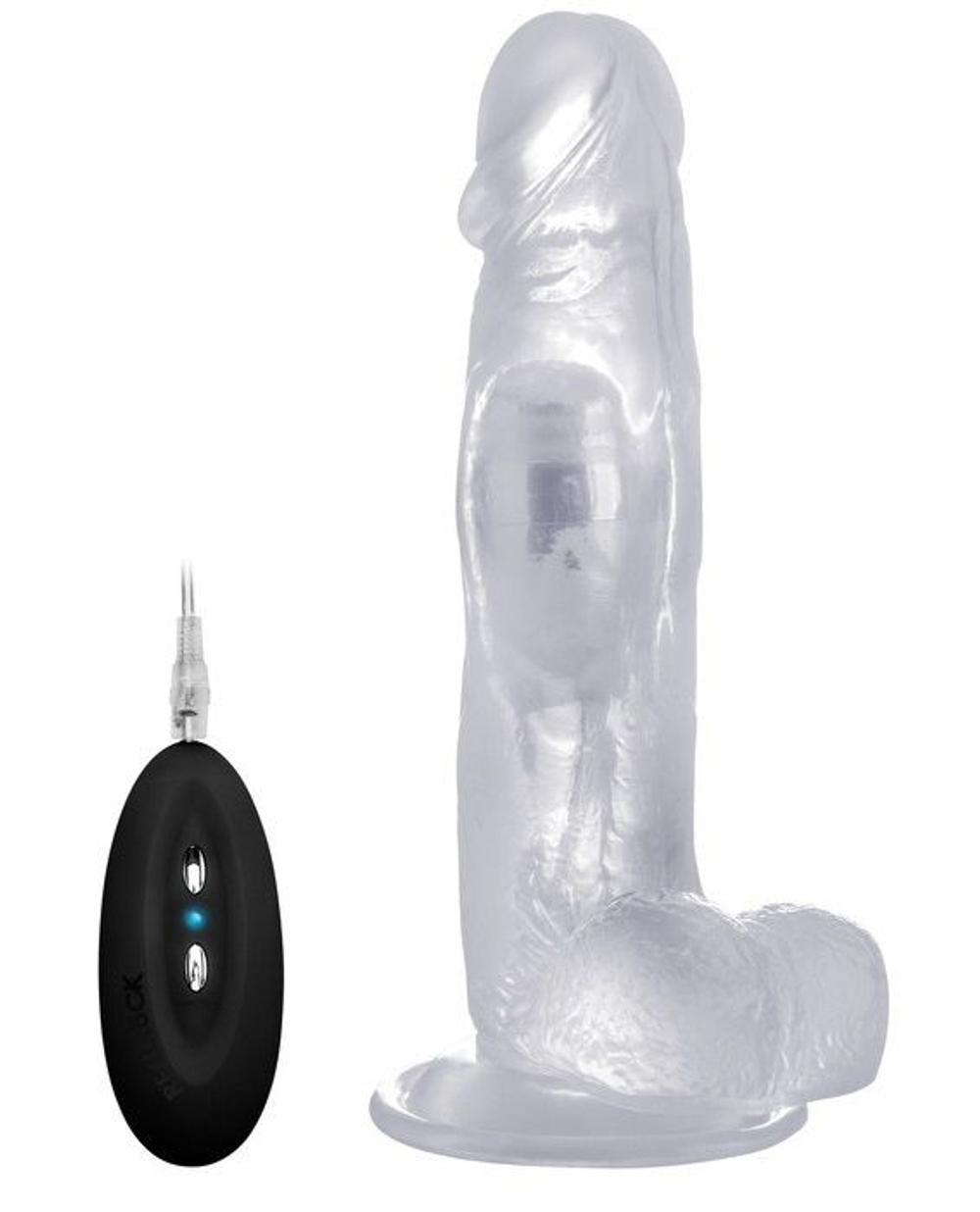 Прозрачный вибратор-реалистик Vibrating Realistic Cock 8 With Scrotum - 20 см. (Цвет: прозрачный)