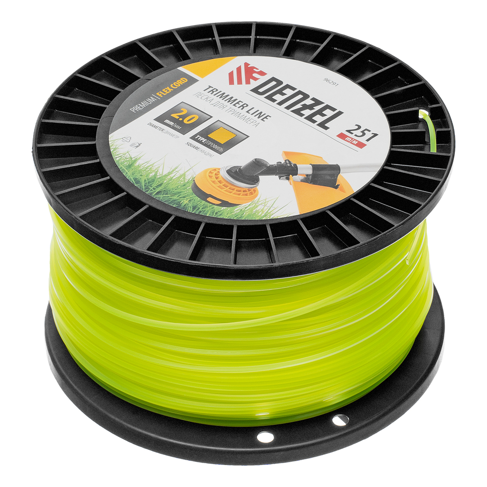 Леска для триммера квадрат, 2,0мм х 251м, на DIN катушке FLEX CORD Denzel