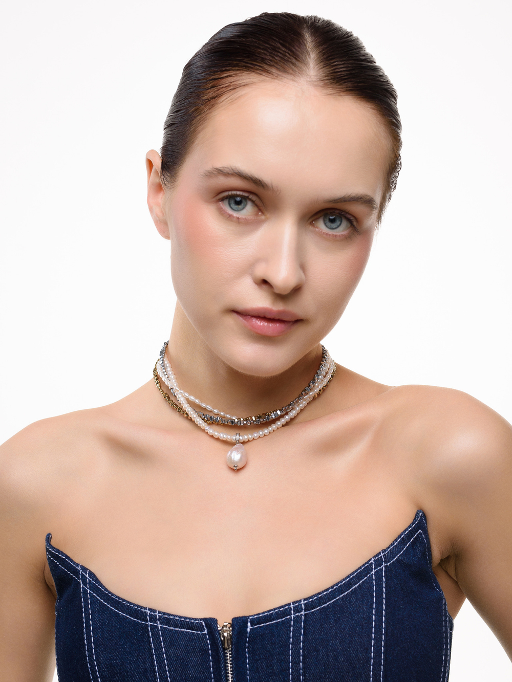 Колье "Holliday mini" из гематита и жемчуга