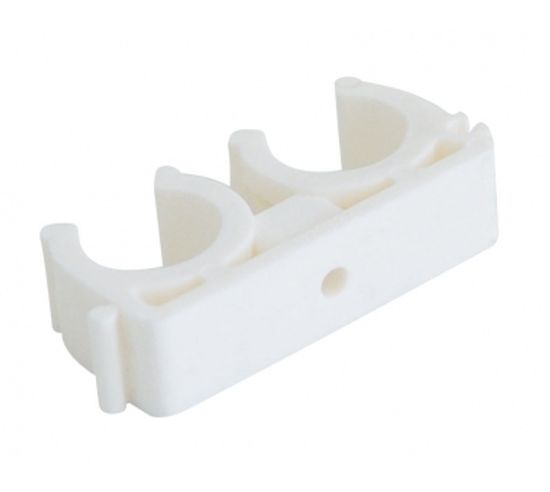 Двойное крепление Kalde 20 полипропиленовое для труб (цвет белый) 3592-bck-202200