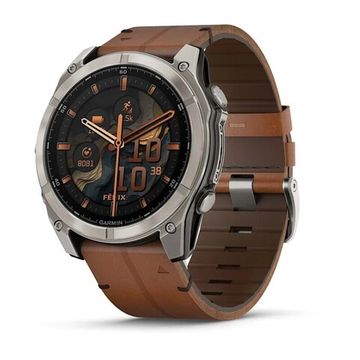 Умные часы Garmin Fenix 8, 51 мм, AMOLED,Sapphire Titanium, каштановый кожаный ремешок