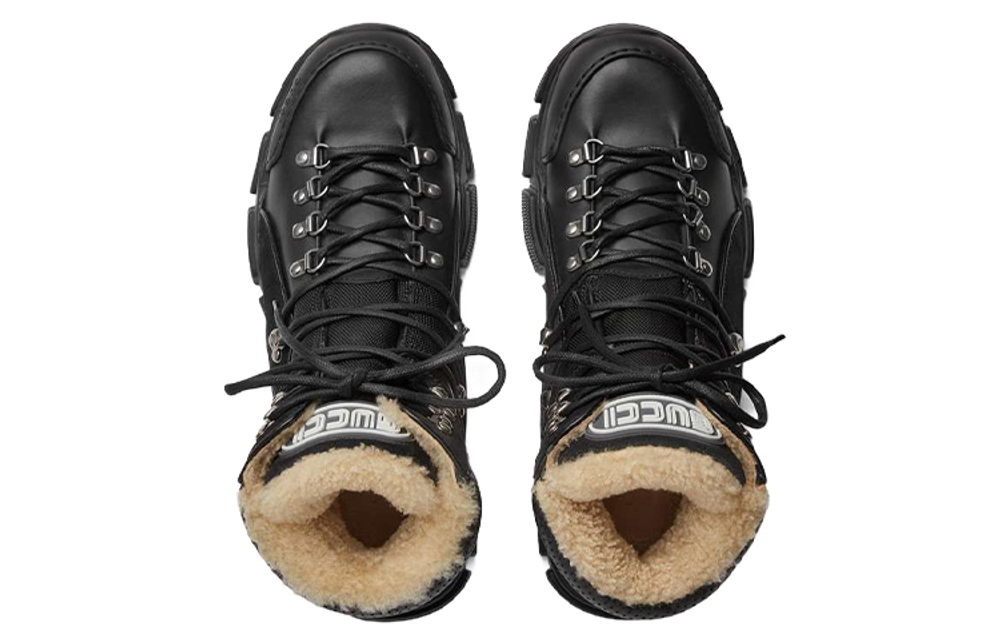 GUCCI Gucci Flashtrek fashion casual wool-lined cowhide high-top tooling outdoor boots black