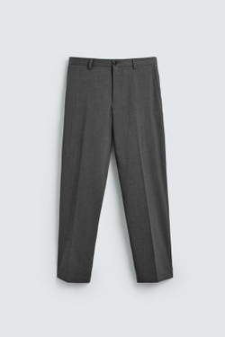 ZARA БРЮКИ REGULAR FIT ИЗ СМЕСОВОЙ ШЕРСТИ NON IRON, СЕРЫЙ