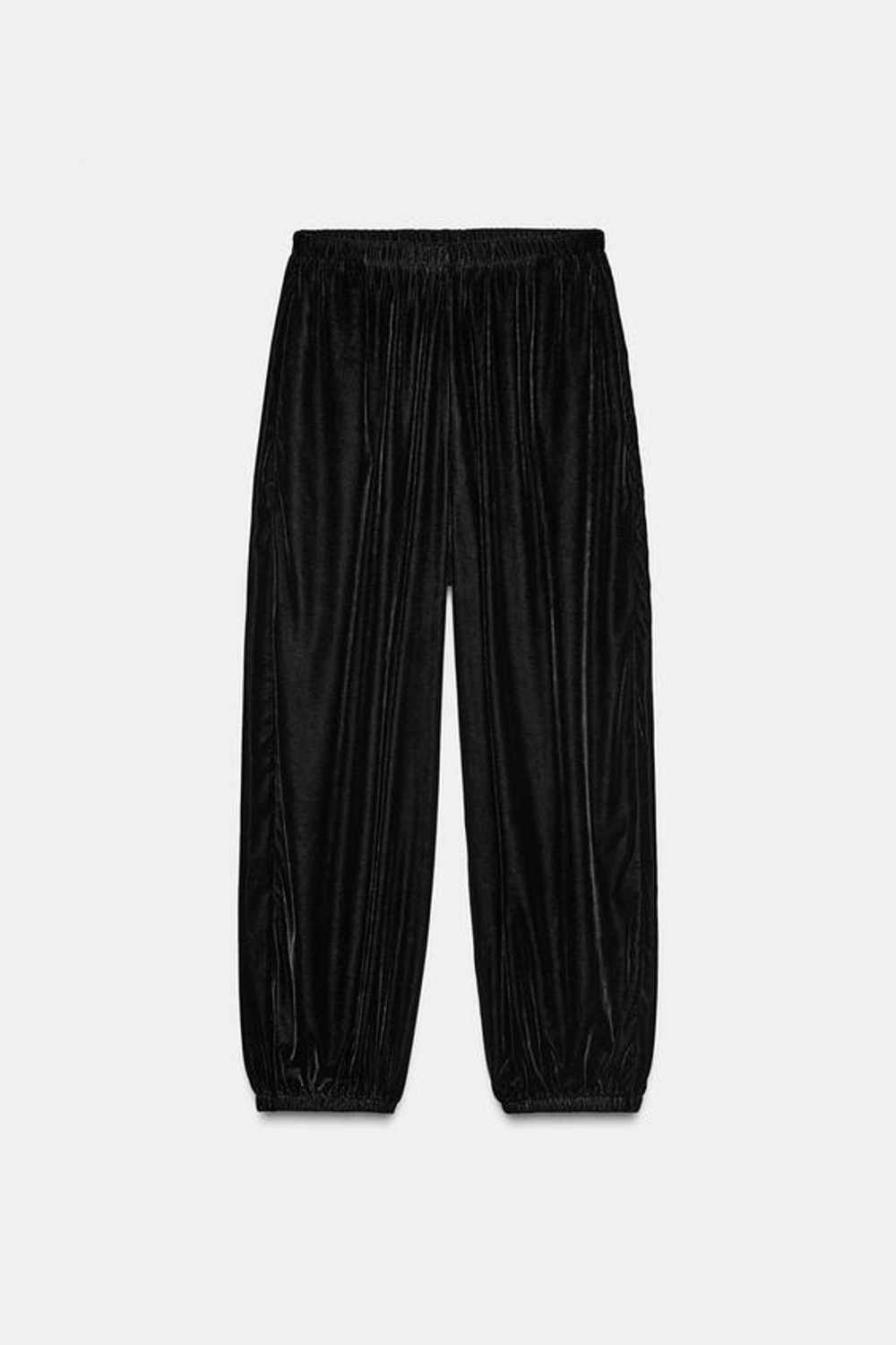 ZARA БАРХАТНЫЕ БРЮКИ-ШАРОВАЛЫ, ЧЕРНЫЙ
