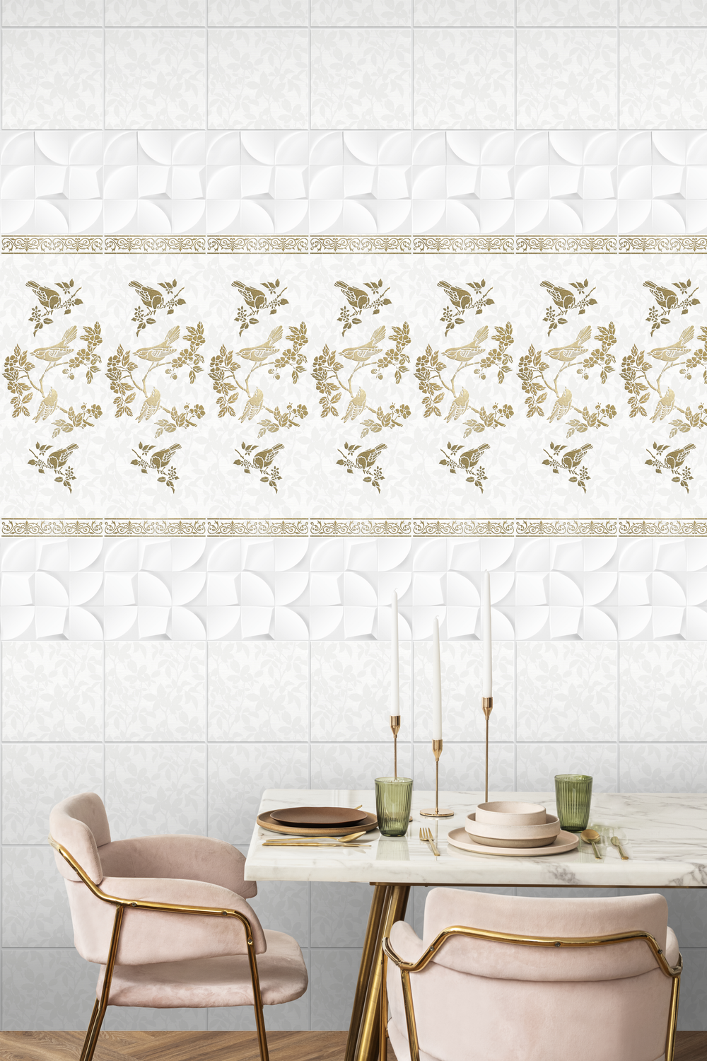 Панель ПВХ фотопечать с глиттером Каролина золото 2700х250мм