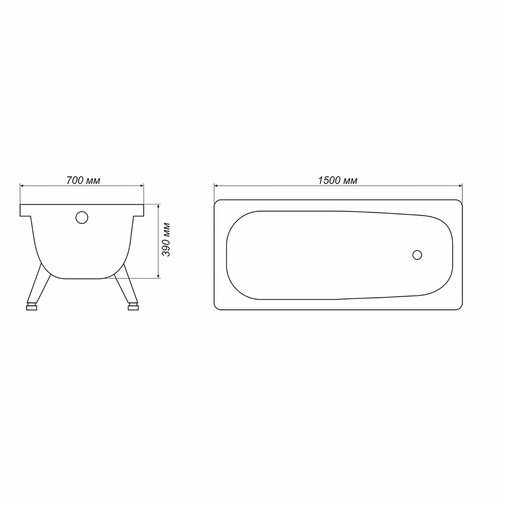 Ванна стальная 1,5*0,7*390мм цв.белый MIXLINE (ножки в комплекте)