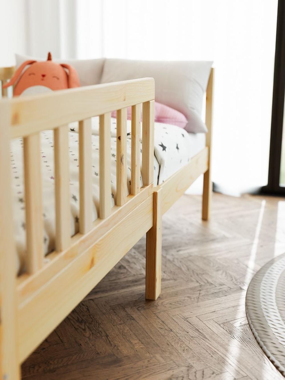 Кровать детская Фиона 160х80, деревянная из массива сосны, натуральный лак