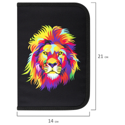 Пенал BRAUBERG с наполнением, 1 отделение, 1 откидная планка, 24 предмета, 21х14 см, "Colorful lion", 270725