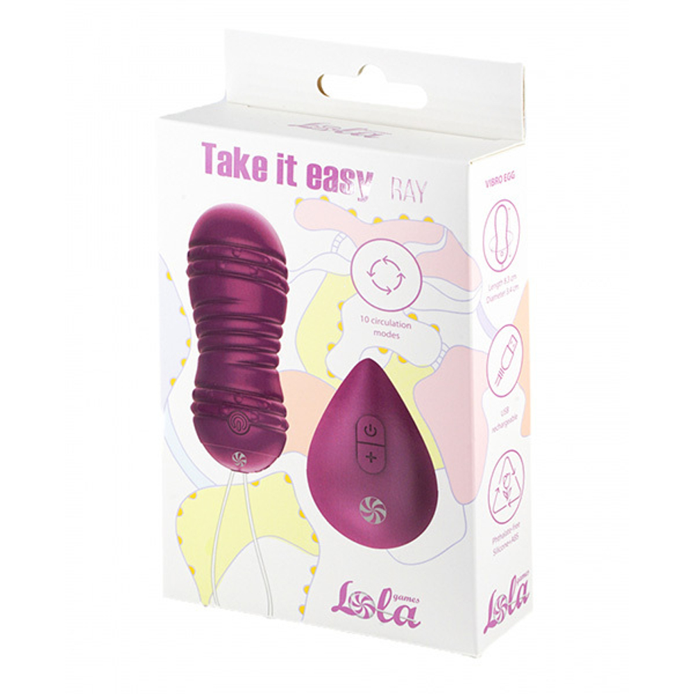 Фиолетовые вагинальные виброшарики 8,3см с пультом ДУ Lola Games Take It Easy Ray 9021-11lola