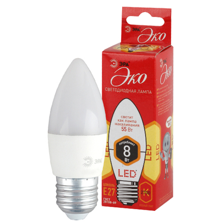 Лампа светодиодная ЭРА RED LINE ECO LED B35-8W-827-E27 8Вт свеча теплый белый свет Е27