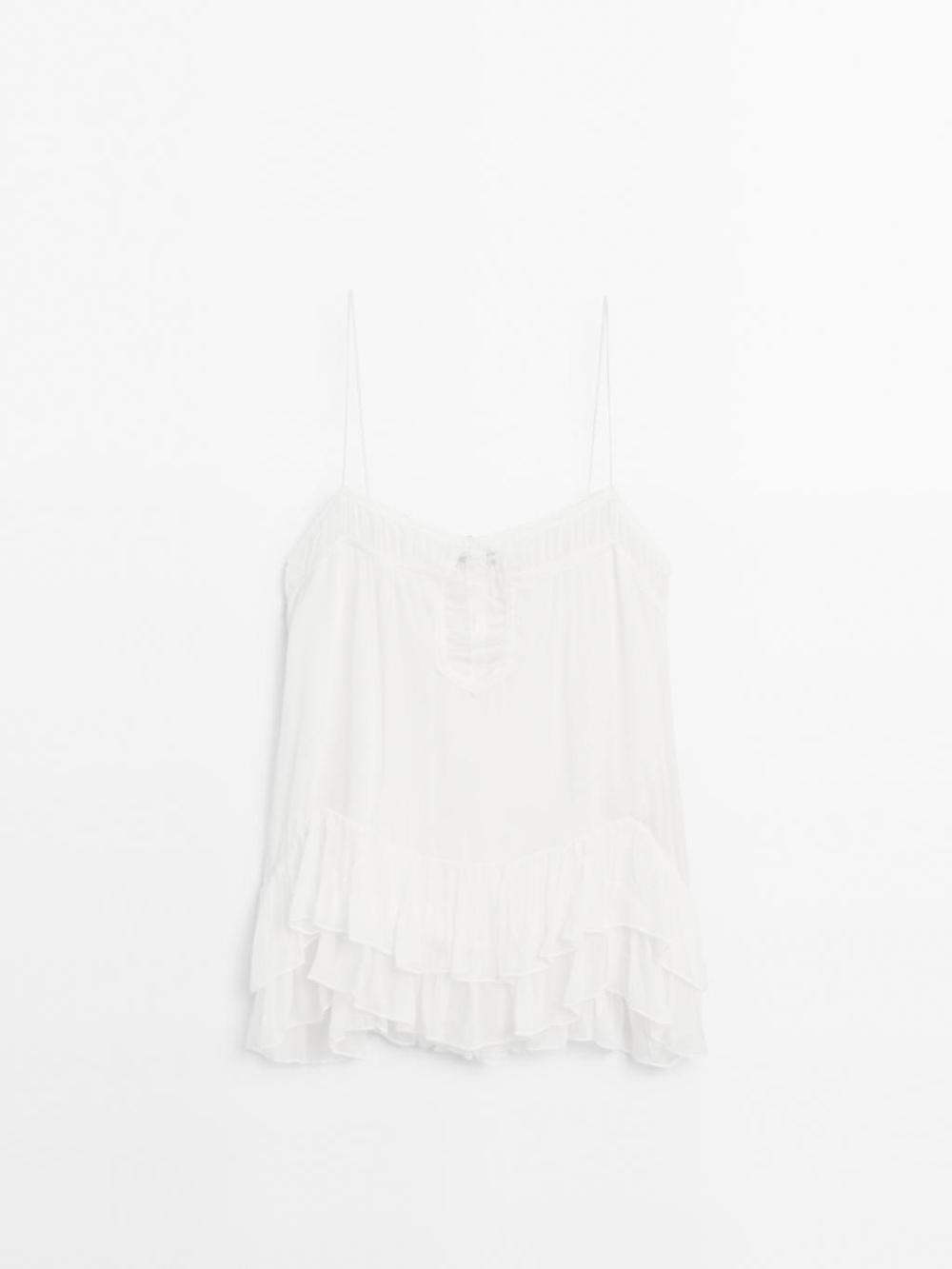 Massimo Dutti Топ свободного кроя на бретелях с воланами, белый