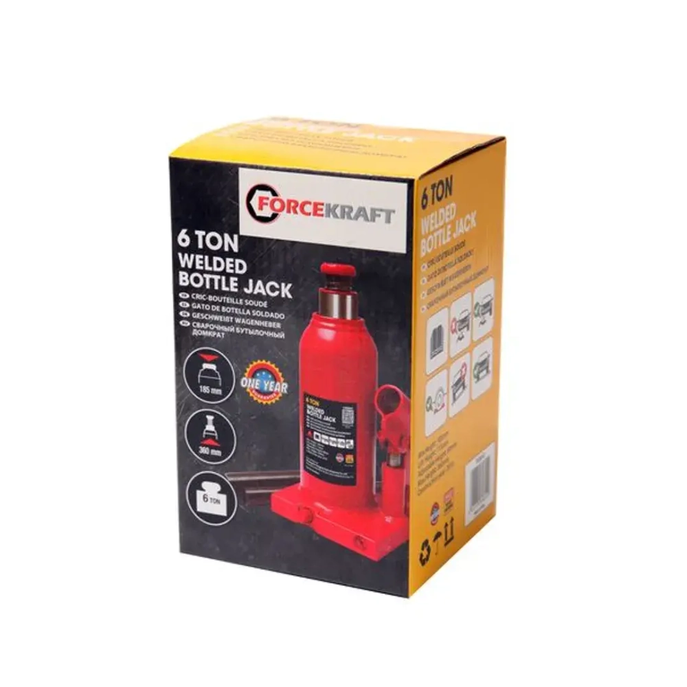 Домкрат бутылочный 20т с клапаном (h min 220мм,h max 420мм) FORCEKRAFT FK-T92004D