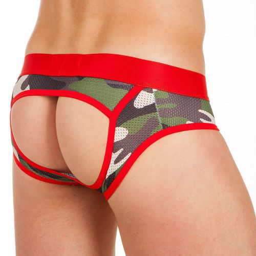 Трусы мужские брифы-джоки камуфляжные с красной резинкой ADDICTED