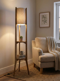 Торшер со столиком Esta в минималистичном интерьере возле кресла