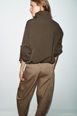 ZARA БОМБЕР С ПОДВЕРНУТЫМИ РУКАВАМИ, ТАБАЧНЫЙ