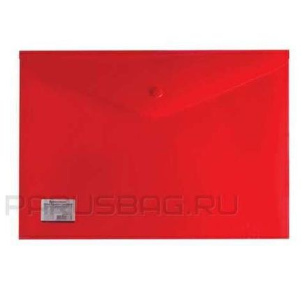 Папка-конверт на кнопке А4, Brauberg, 200мкм, непрозрачная, красная