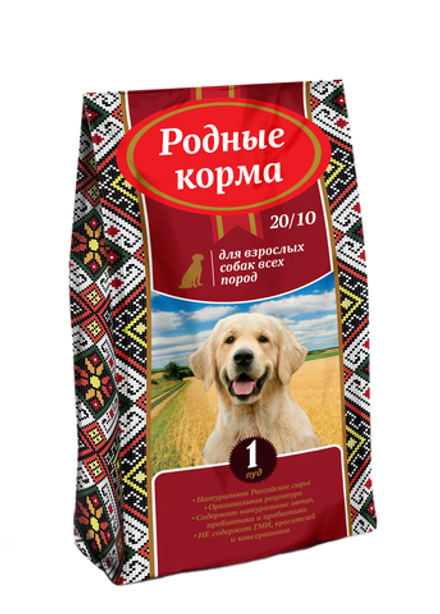 Сухой корм РОДНЫЕ КОРМА для взрослых собак всех пород курица 24/11 16,38 кг