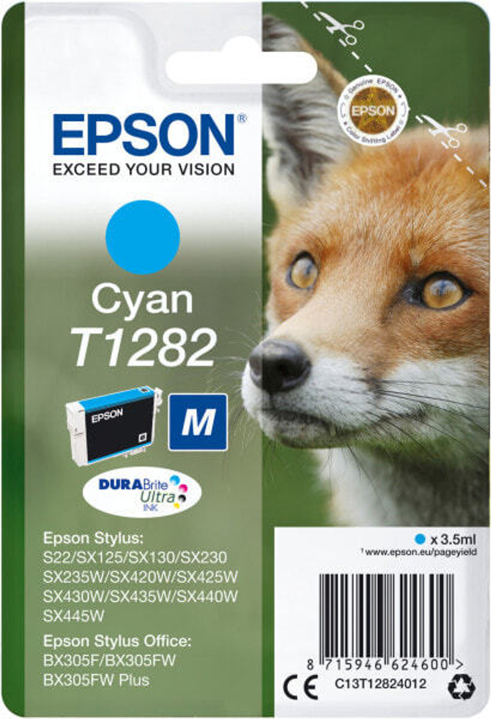 Epson Fox T1282 струйный картридж 1 шт Подлинный Голубой C13T12824022