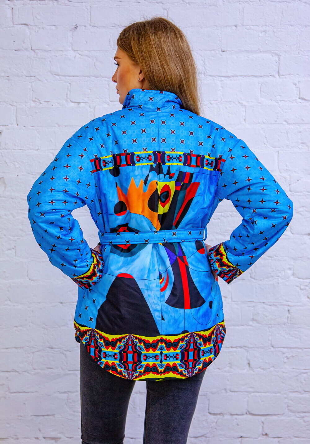 Куртка-рубашка "Миро синий", по мотивам абстрактной живописи Жоан Миро