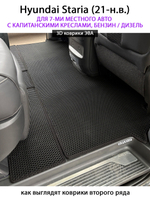 Автомобильные коврики ЭВА для Hyundai Staria (21-н.в.) на 7-ми местное авто с капитанскими креслами, бензин / дизель