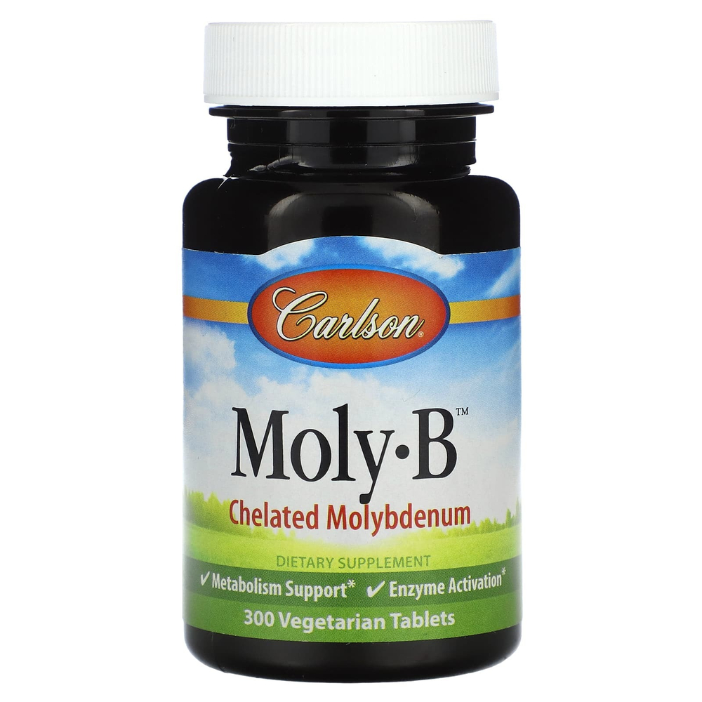 Carlson, Moly-B™, молибден в хелатной форме, 300 вегетарианских таблеток (500 мкг в 1 таблетке)