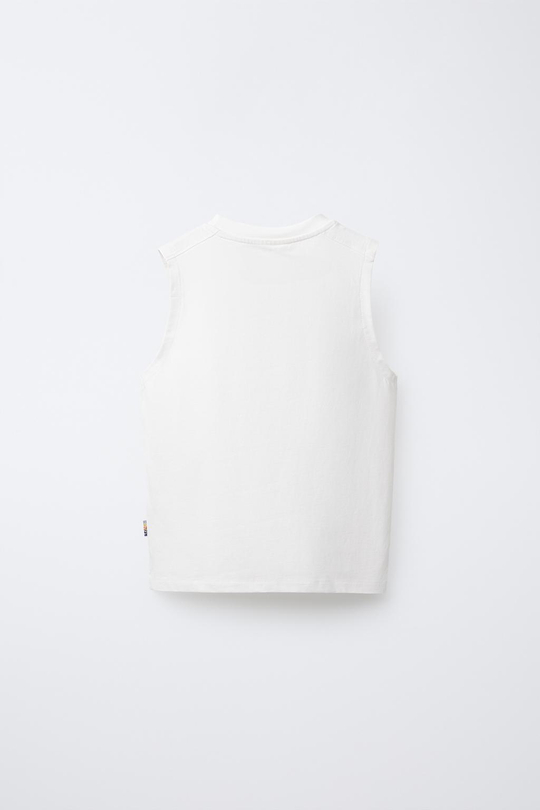 ZARA ОДНОТОННАЯ ФУТБОЛКА БЕЗ РУКАВОВ С НАШИВКОЙ, БЕЛЫЙ