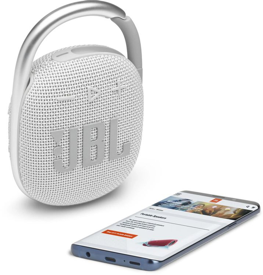 Колонка портативная JBL Clip 4, 5Вт, белый [jblclip4wht]