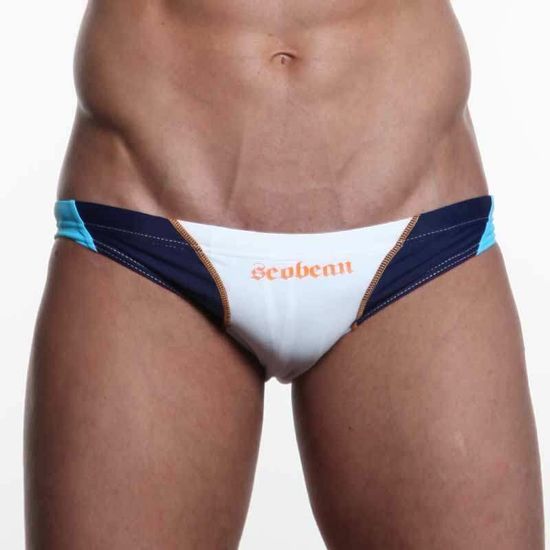 Мужские плавки брифы белые с синими вставками Seobean Swim Brief