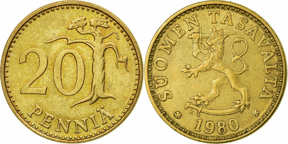 Финляндия 20 пенни, 1963-1990 Сосна XF