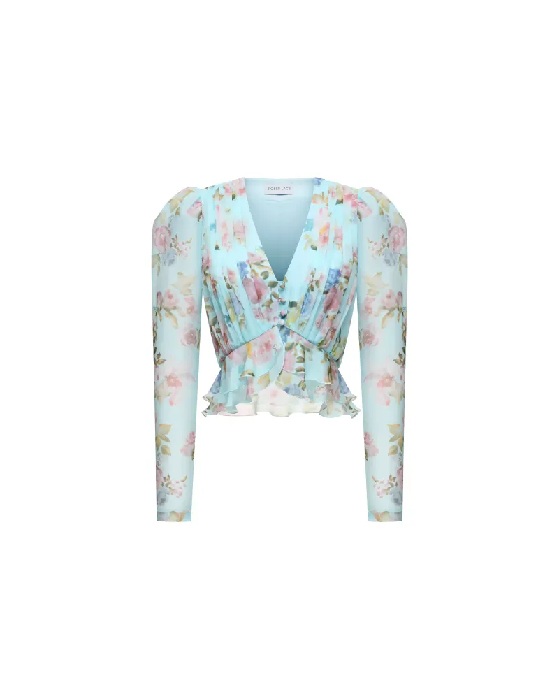 Каролина (Carolina), блуза из голубого шифона с цветочным принтом