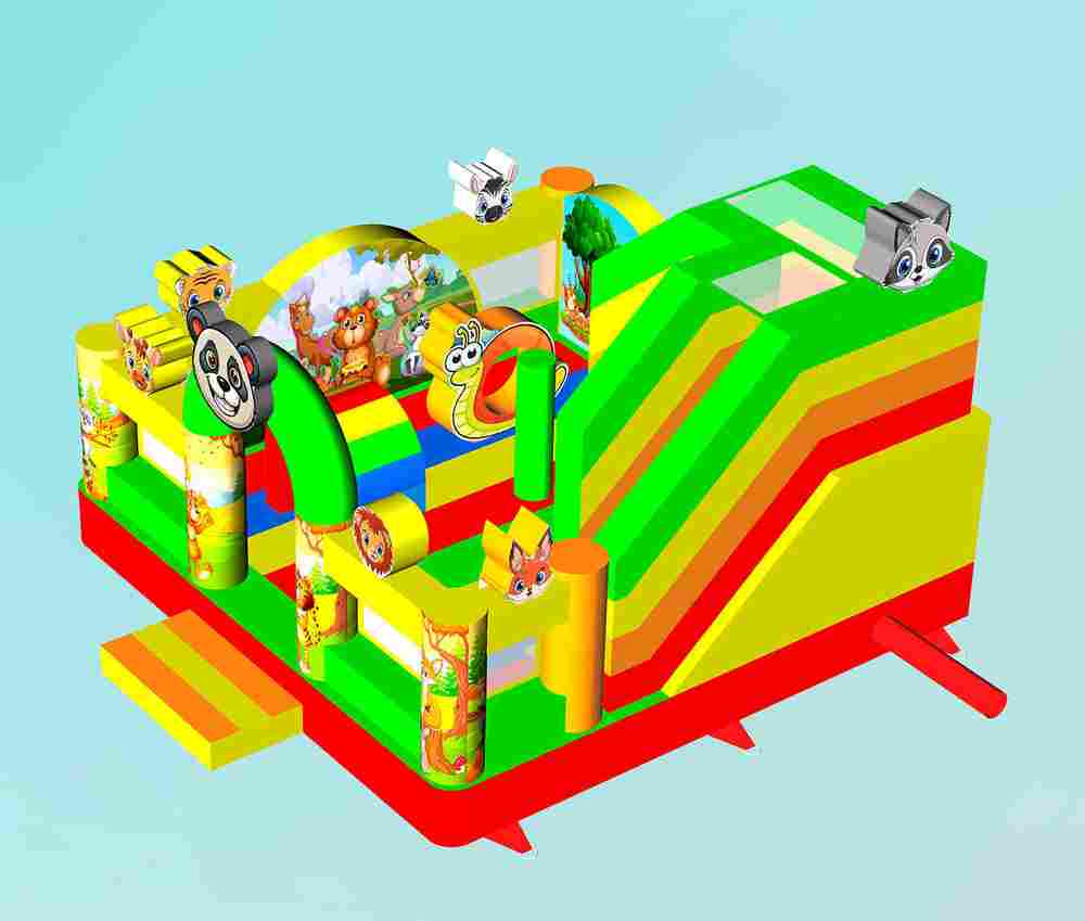 Коммерческий надувной батут «Добрые зверята» мульти, 5*5*3.5 м