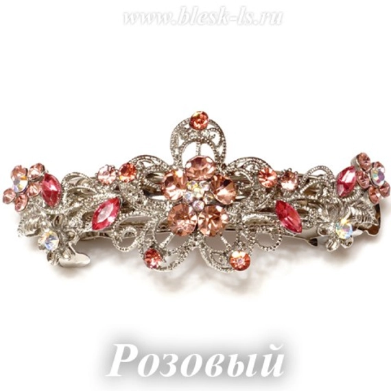 Заколка с замком на серебристой основе "Цветок", Розовый