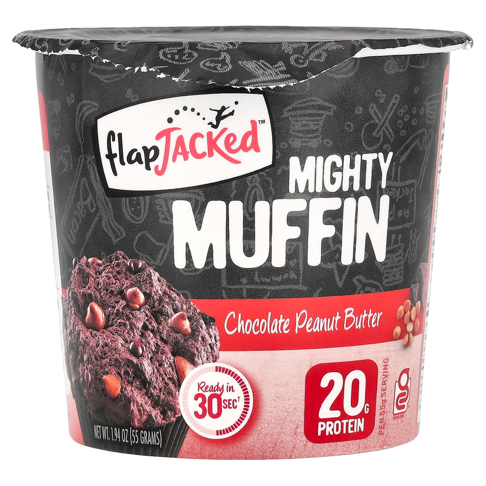 FlapJacked, Mighty Muffin с пробиотиками, со вкусом шоколадного арахисового масла (55 г)