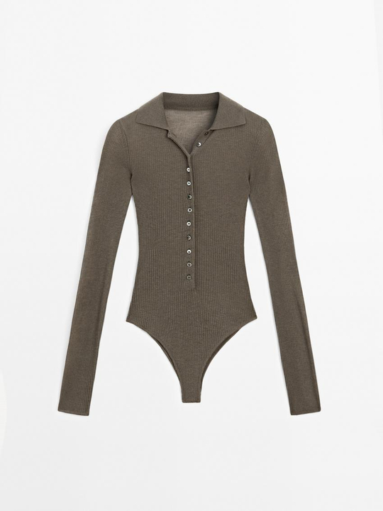 Massimo Dutti Трикотажный боди - STUDIO, зеленоватый