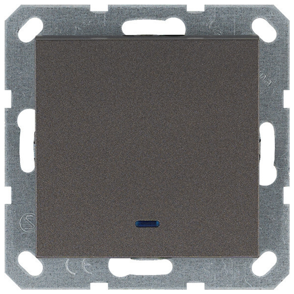 Выключатель одноклавишный со светодиодом 10A 250V~ с накладкой, цвет Мокко