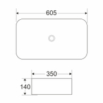 Раковина накладная на столешницу WAVE Promo 605*350*140 ш*г*в без перелива,белый,прямоуг