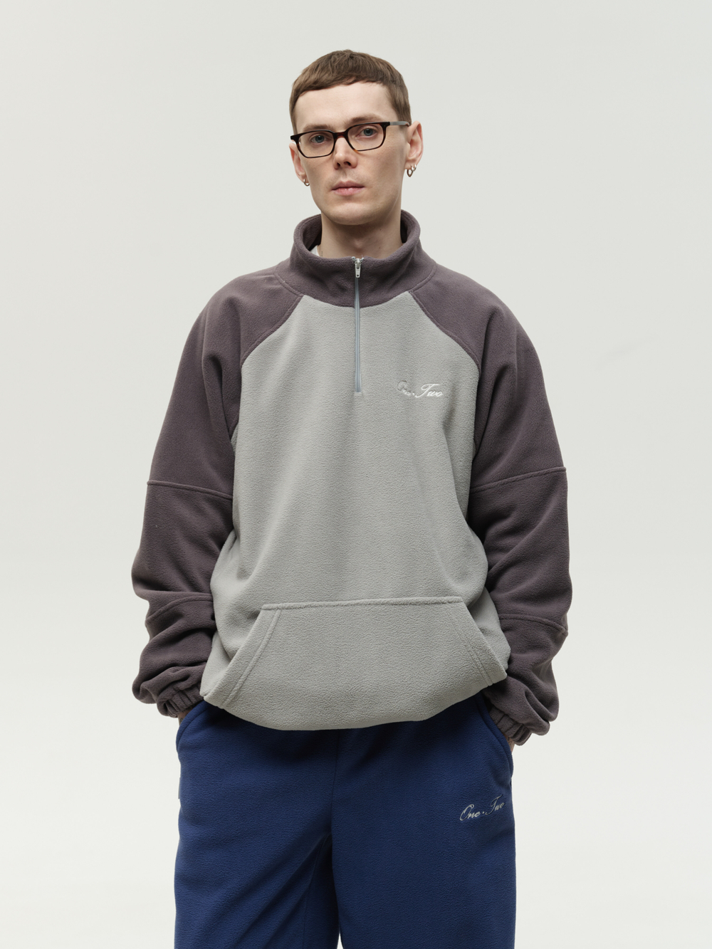 Drawstring Half-Zipped Sweatshirt Double Grey