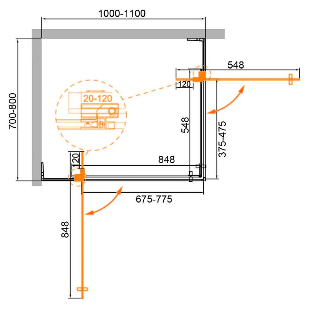 Душевой уголок Cezares Slider 110x80 SLIDER-AH-2-70/80-100/110-GRIGIO-Cr профиль Хром стекло тонированное