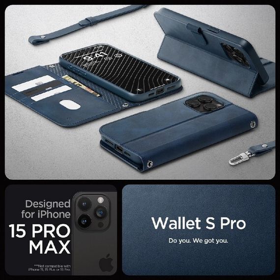 Чехол Spigen Wallet S Pro для iPhone 15 Pro Max (ACS06606) синий