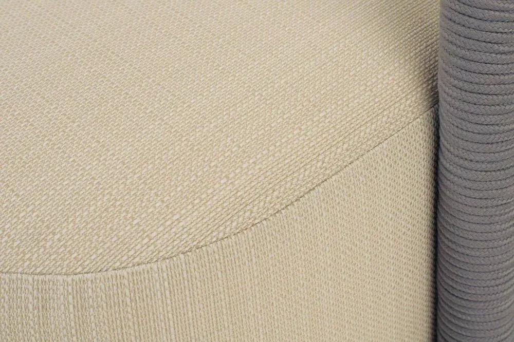 "Верона" диван 3-местный плетеный из роупа, каркас алюминий светло-серый (RAL7035) муар, роуп светло-серый круглый, ткань Mossle светло-бежевая