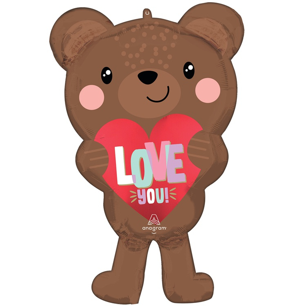 Шар Фольгированный Мишка сердце LOVE YOU (Коричневый)