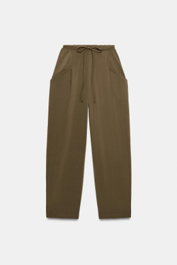 ZARA БРЮКИ С КАРМАНАМИ И ТЕКСТУРОЙ, ХАКИ