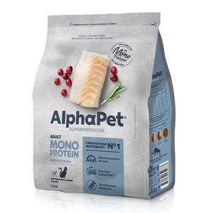 Сухой корм AlphaPet Superpremium Monoprotein для взрослых кошек из белой рыбы