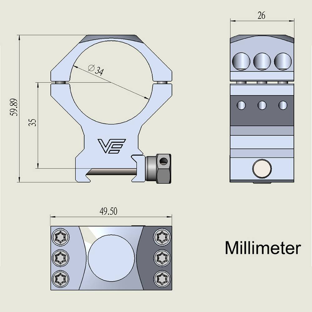 Кольца Vector Optics, D34мм, средние, H35мм, Weaver, 6 винтов (SCTM-53P) на винтах