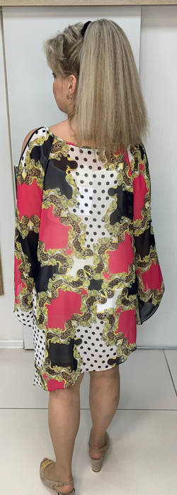 Цветная туника-платье с разрезами по рукавам+топик