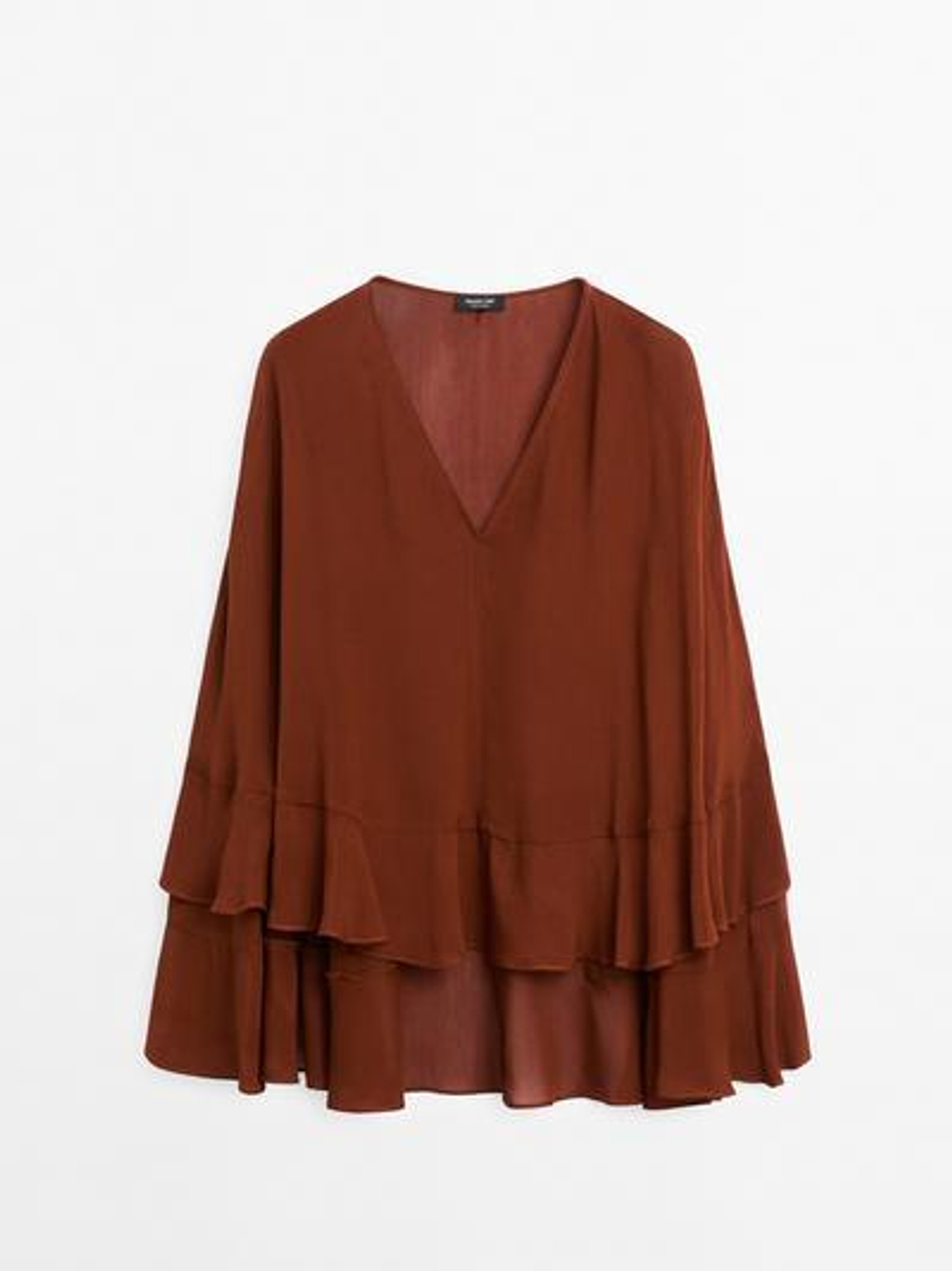 Massimo Dutti Блуза с воланами, черепичный