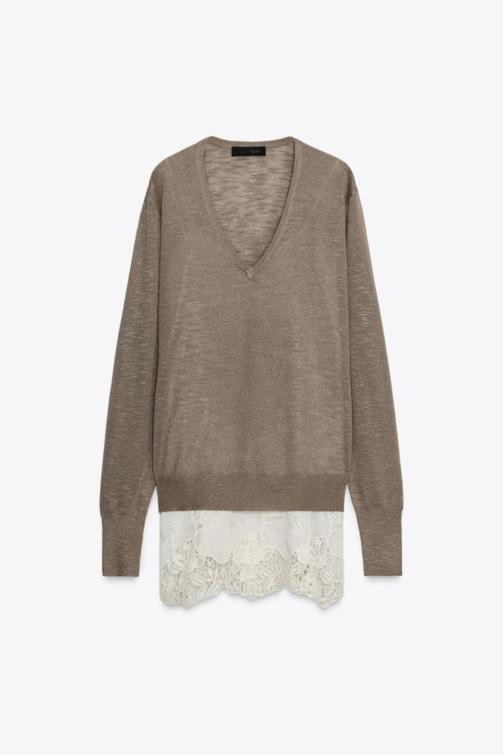 ZARA КОМБИНИРОВАННЫЙ ТРИКОТАЖНЫЙ ДЖЕМПЕР, БЕЖЕВЫЙ