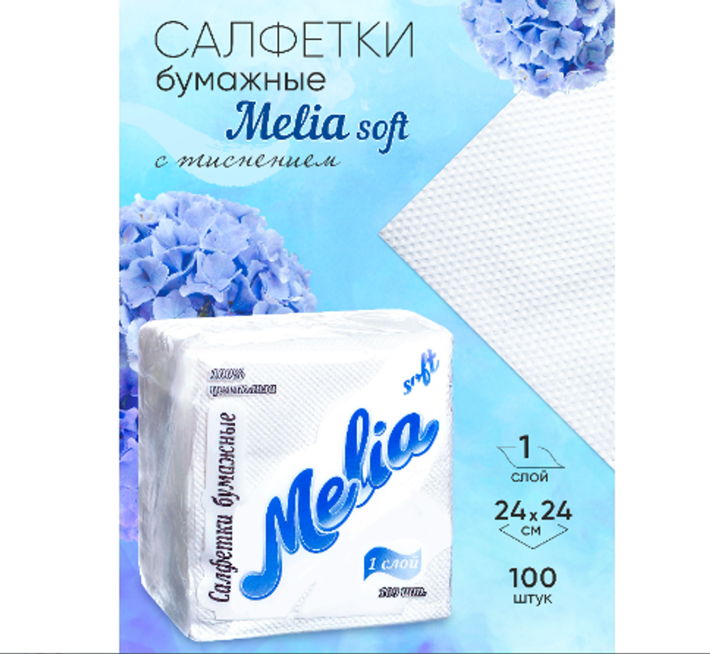ТБХ Салфетки бумажные Mella Soft 100л. 24*24см.БЕЛЫЕ