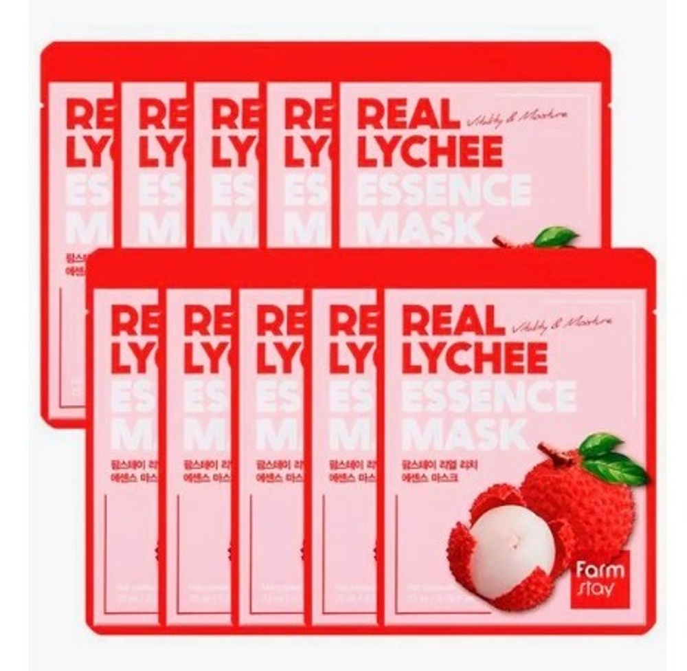 Набор Маска для лица тканевая FarmStay Real Lychee Essence Mask 10 шт